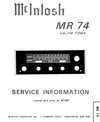 Thumbnail McIntosh MR-74 tuner , Original Service Manual