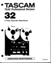 Thumbnail Tascam Teac 32 reel tape recorder Service Manual