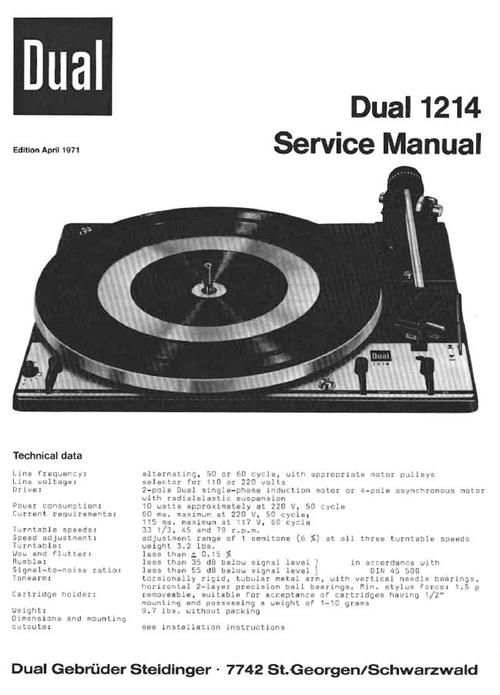 Dual 1214 Turntable Service Manual - Tradebit