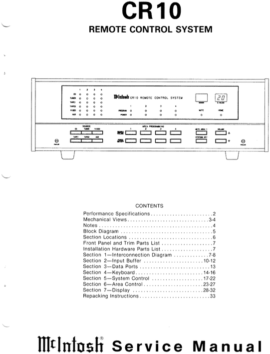 McIntosh CR10 , Original Service Manual Download Manuals & T...