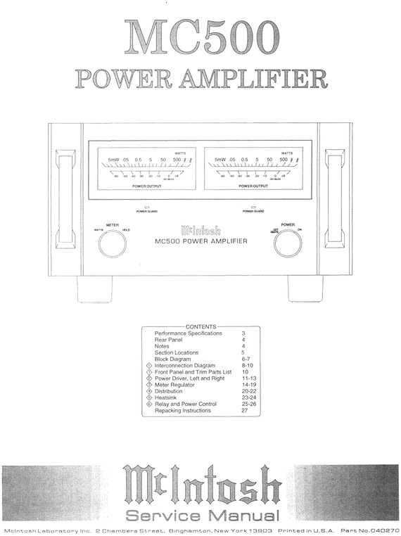 McIntosh MC500 , Original Service Manual Tradebit