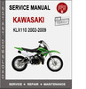 Thumbnail Kawasaki KLX110 2002-2009 Service Repair Manual PDF