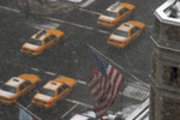 Thumbnail New York Taxis and American Flag on a snowy day