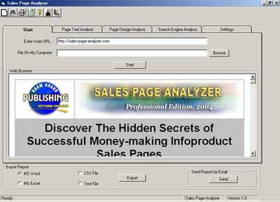 Pay for Internet Marketing Solution: Sales Page Analyzer Professional Edition 2005