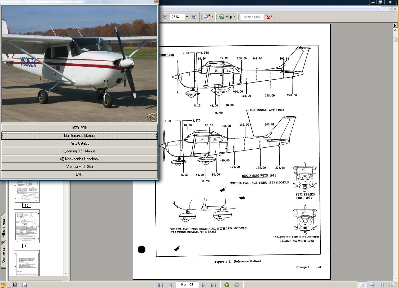 Cessna 172 skyhawk service parts owners manual 1969-74