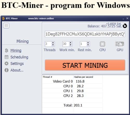 BTC-Miner - program for Windows - Tradebit