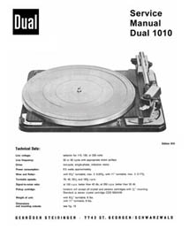 Thumbnail DUAL 1010 TURNTABLE SERVICE MANUAL / REPAIR MANUAL Thumbnail DUAL 1010 TURNTABLE SERVICE MANUAL / REPAIR MANUAL