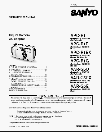 Thumbnail SANYO VPC-R1 / VPC-R1E / VPC-R1EX / VPC-R1G Digital Camera Service Manual