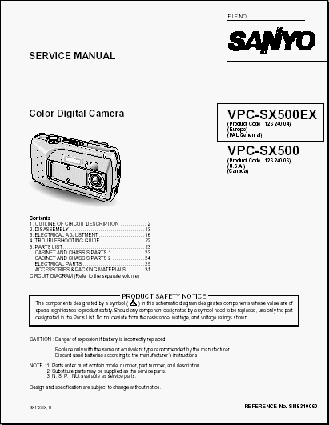 Thumbnail SANYO VPC-SX500EX / VPC-SX500 Digital Camera Service Manual
