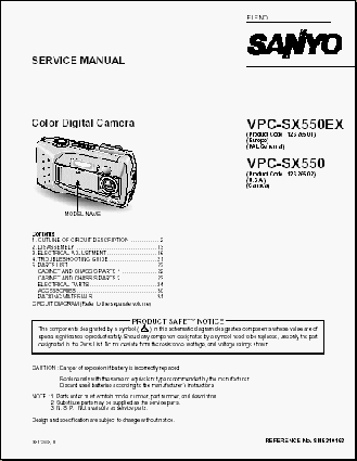 Thumbnail SANYO VPC-SX550EX / VPC-SX550 Digital Camera Service Manual