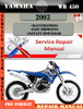 Thumbnail Yamaha WR450 2003 Digital Service Repair Manual