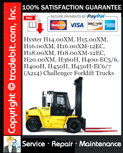 Thumbnail Hyster H14.00XM, H15.00XM, H16.00XM, H16.00XM-12EC, H18.00XM, H18.00XM-12EC, H20.00XM, H360H, H400-EC5/6, H400H, H450H, H450H-EC6/7 (A214) Challenger Forklift Trucks Service Repair Manual Download