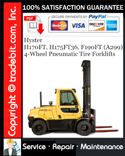 Thumbnail Hyster H170FT, H175FT36, F190FT (A299) 4-Wheel Pneumatic Tire Forklifts Service Repair Manual Download ★