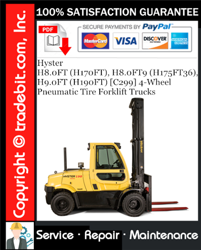 Thumbnail Hyster H8.0FT (H170FT), H8.0FT9 (H175FT36), H9.0FT (H190FT) [C299] 4-Wheel Pneumatic Tire Forklift Trucks Service Repair Manual Download ★