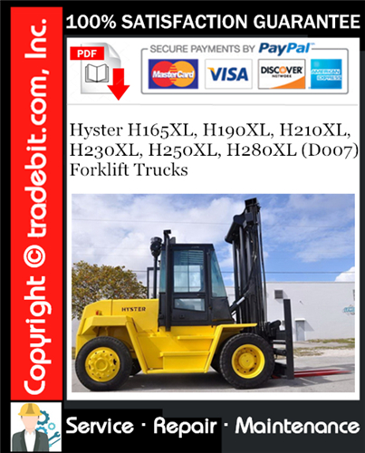 Thumbnail Hyster H165XL, H190XL, H210XL, H230XL, H250XL, H280XL (D007) Forklift Trucks Service Repair Manual Download ★ Thumbnail Hyster H165XL, H190XL, H210XL, H230XL, H250XL, H280XL (D007) Forklift Trucks Service Repair Manual Download ★