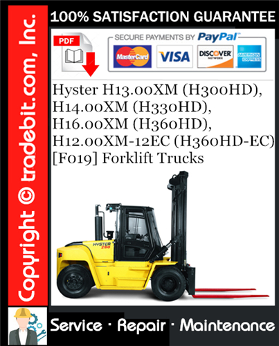 Thumbnail Hyster H13.00XM (H300HD), H14.00XM (H330HD), H16.00XM (H360HD), H12.00XM-12EC (H360HD-EC) [F019] Forklift Trucks Service Repair Manual Download ★
