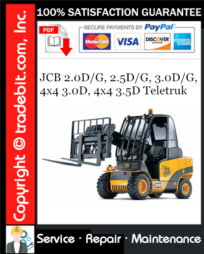 JCB 2.0D/G, 2.5D/G, 3.0D/G, 4x4 3.0D, 4x4 3.5D Teletruk Service Repair Manual Download (Part Number: 9803/3400) ★