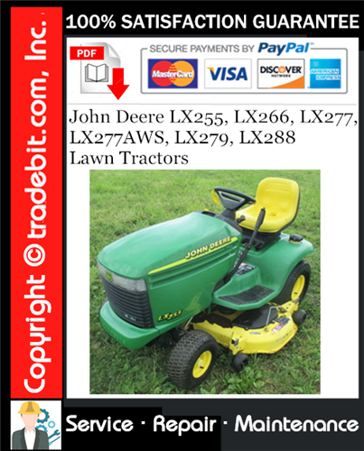 Thumbnail John Deere LX255, LX266, LX277, LX277AWS, LX279, LX288 Lawn Tractors Service Repair Manual Download ★