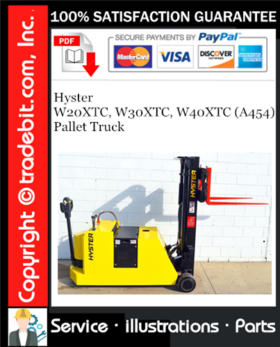 Thumbnail Hyster W20XTC, W30XTC, W40XTC (A454) Pallet Truck Parts Manual Download ★