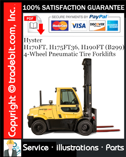 Hyster H170FT, H175FT36, H190FT (B299) 4-Wheel Pneumatic Tire Forklifts Parts Manual Download ★