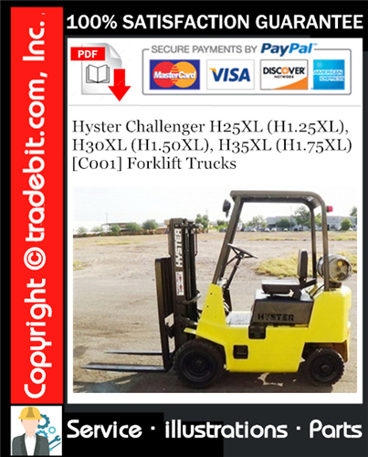 Hyster Challenger H25XL (H1.25XL), H30XL (H1.50XL), H35XL (H1.75XL) [C001] Forklift Trucks Parts Manual Download ★