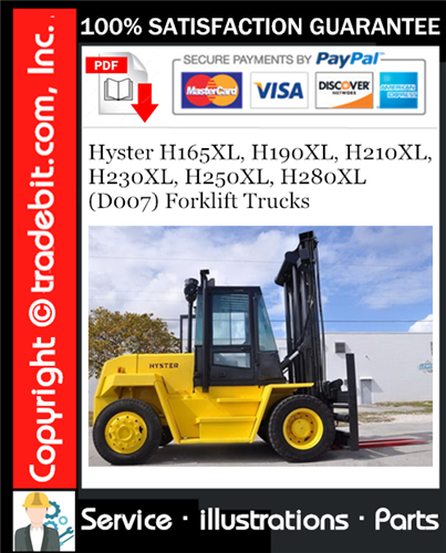Thumbnail Hyster H165XL, H190XL, H210XL, H230XL, H250XL, H280XL (D007) Forklift Trucks Parts Manual Download ★