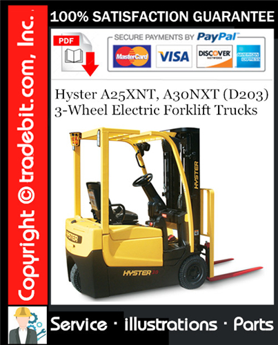 Thumbnail Hyster A25XNT, A30NXT (D203) 3-Wheel Electric Forklift Trucks Parts Manual Download ★