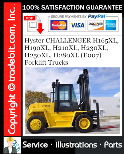Hyster CHALLENGER H165XL, H190XL, H210XL, H230XL, H250XL, H280XL (E007) Forklift Trucks Parts Manual Download ★