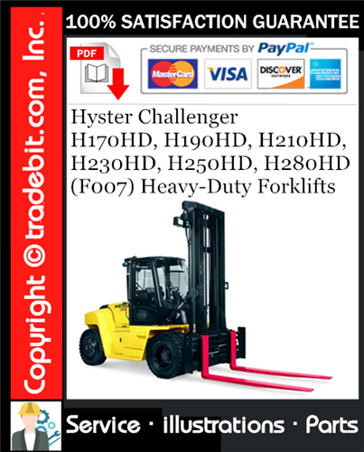 Hyster Challenger H170HD, H190HD, H210HD, H230HD, H250HD, H280HD (F007) Heavy-Duty Forklifts Parts Manual Download ★