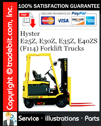Hyster E25Z, E30Z, E35Z, E40ZS (F114) Forklift Trucks Parts Manual Download ★