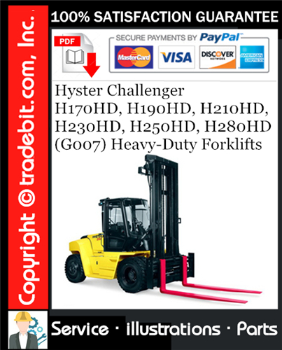 Hyster Challenger H170HD, H190HD, H210HD, H230HD, H250HD, H280HD (G007) Heavy-Duty Forklifts Parts Manual Download ★