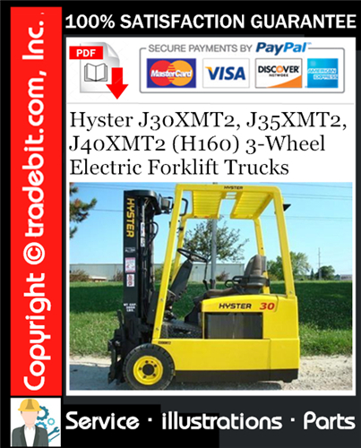 Hyster J30XMT2, J35XMT2, J40XMT2 (H160) 3-Wheel Electric Forklift Trucks Parts Manual Download ★