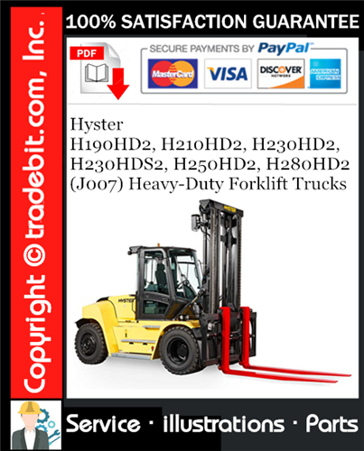 Hyster H190HD2, H210HD2, H230HD2, H230HDS2, H250HD2, H280HD2 (J007) Heavy-Duty Forklift Trucks Parts Manual Download ★