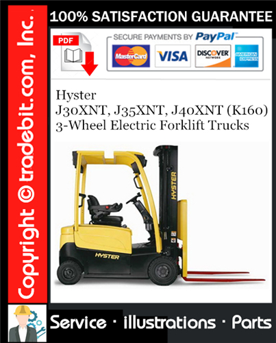 Hyster J30XNT, J35XNT, J40XNT (K160) 3-Wheel Electric Forklift Trucks Parts Manual Download ★