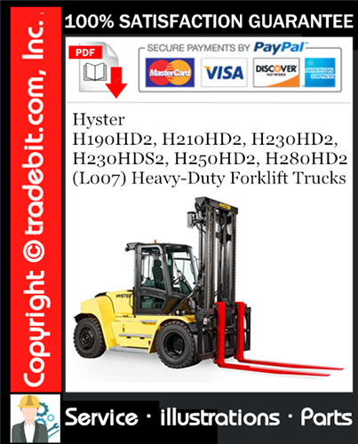Hyster H190HD2, H210HD2, H230HD2, H230HDS2, H250HD2, H280HD2 (L007) Heavy-Duty Forklift Trucks Parts Manual Download ★