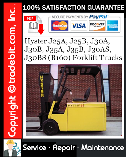 Thumbnail Hyster J25A, J25B, J30A, J30B, J35A, J35B, J30AS, J30BS (B160) Forklift Trucks Service Repair Manual Download ★