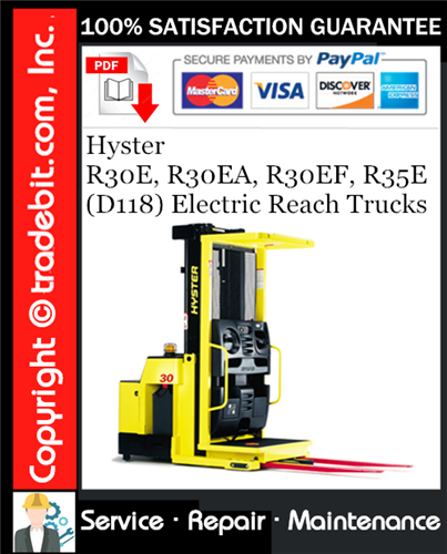 Thumbnail Hyster R30E, R30EA, R30EF, R35E (D118) Electric Reach Trucks Service Repair Manual Download ★ Thumbnail Hyster R30E, R30EA, R30EF, R35E (D118) Electric Reach Trucks Service Repair Manual Download ★