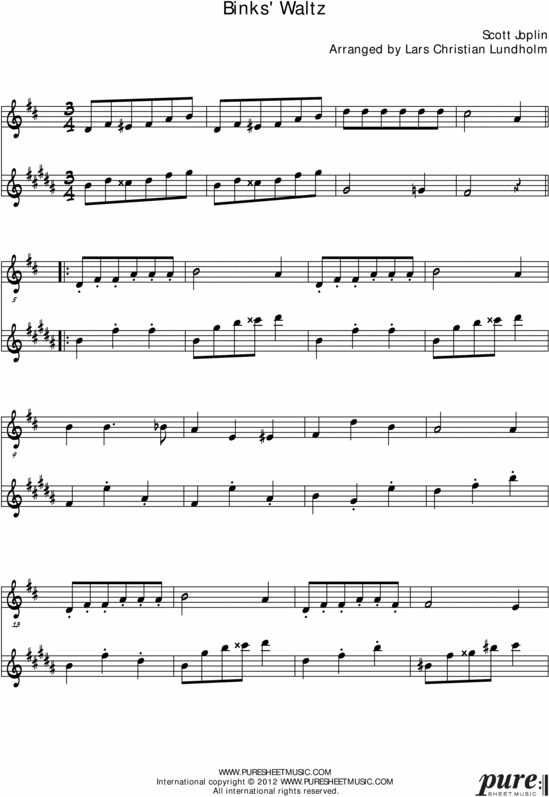 Binks Waltz Pure Sheet Music Duet for Violin and Baritone Saxophone, Arranged by Lars Christian