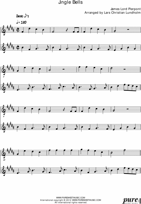 Jingle Bells Pure Sheet Music Duet for and Tenor Saxophone