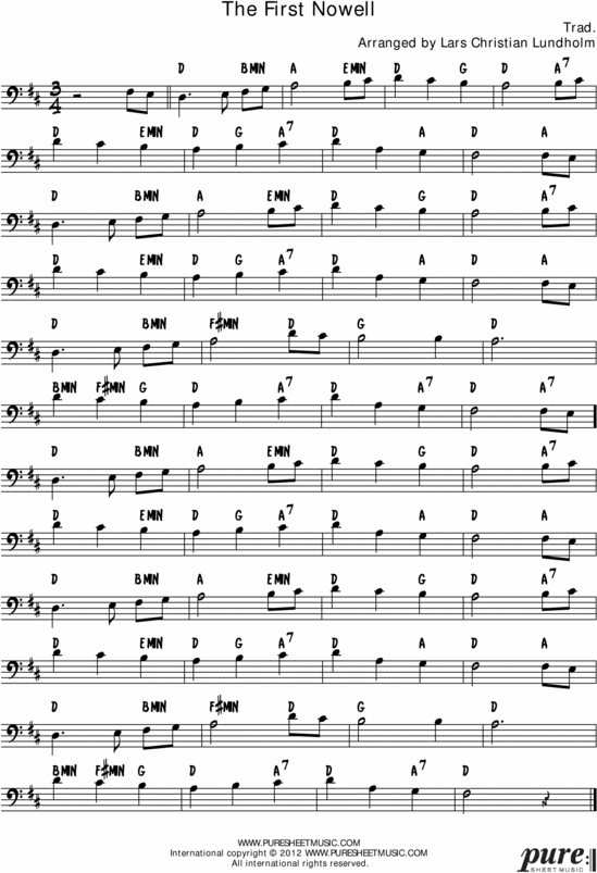 The First Nowell Pure Sheet Music Solo for Trombone, Arranged by Lars