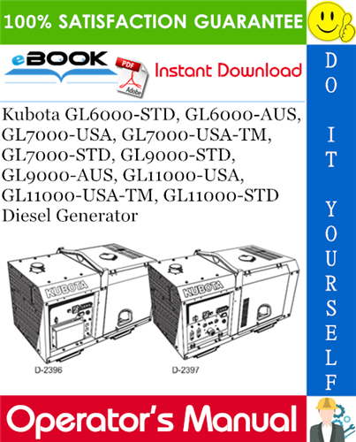 Thumbnail ☆☆ Best ☆☆ Kubota GL6000-STD, GL6000-AUS, GL7000-USA, GL7000-USA-TM, GL7000-STD, GL9000-STD, GL9000-AUS, GL11000-USA, GL11000-USA-TM, GL11000-STD Diesel Generator Operators