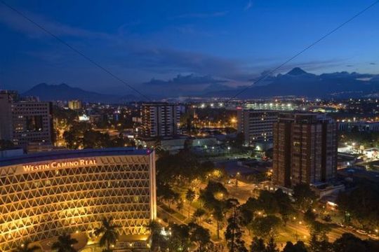 Zona 10 known as "Zona viva" at night and the Volcan de A...